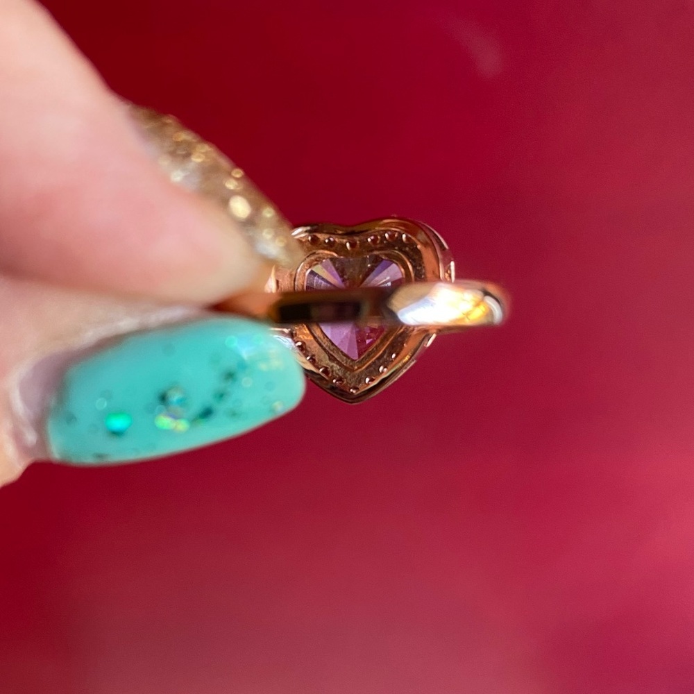 ❤️ heart ring large pink cubic zirconia 18kt Rose Gold plated/sterling Silver - Picture 4 of 10